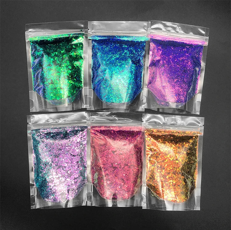 2024 Chameleon Nail Fine Glitter Powder Mix Green and Purple Chunky Hexagon Shape Glitter
