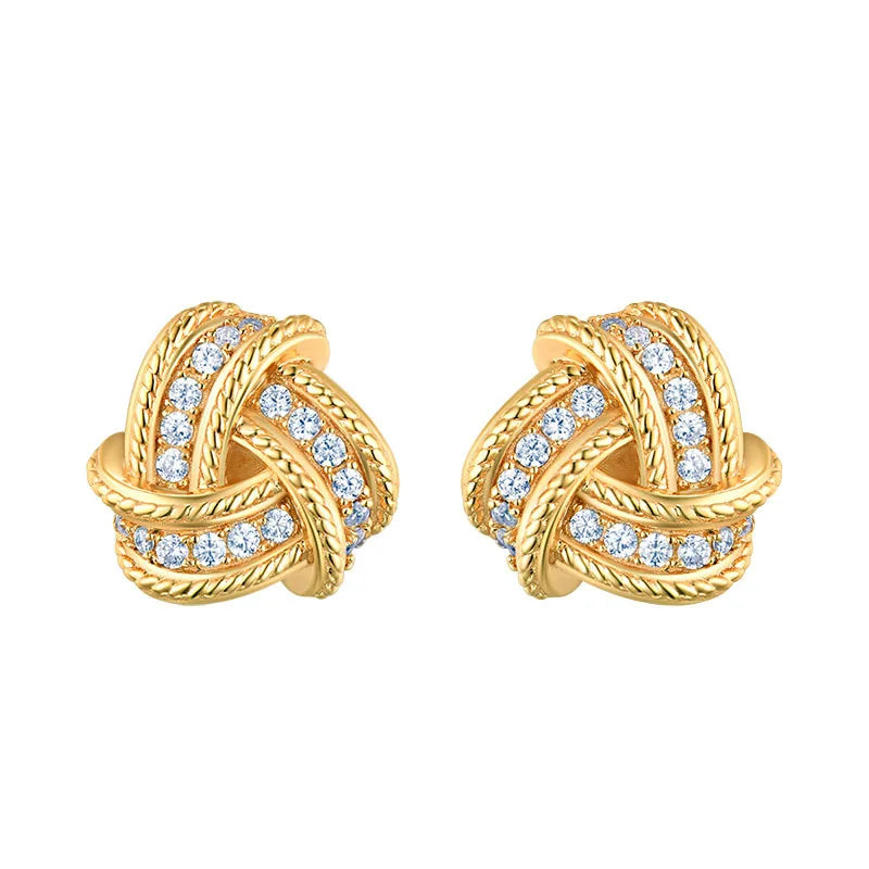 14k Gold Plated 925 Sterling Silver Love Zircon Knot Stud Earrings Woman