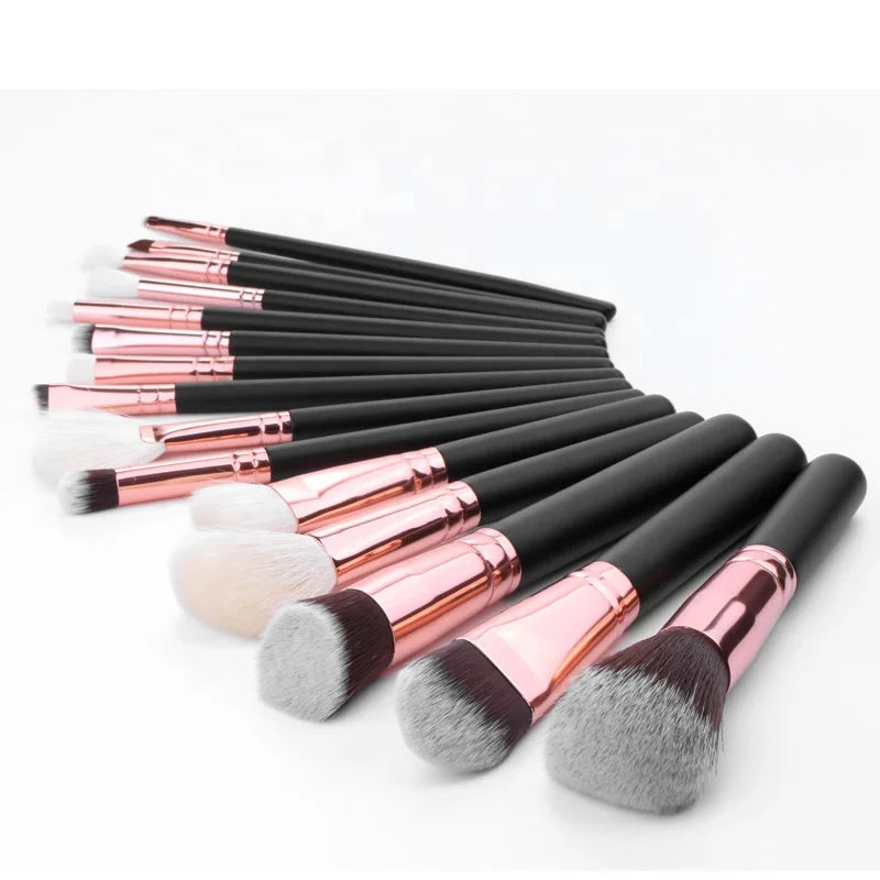Good Quality 15pcs Rose Gold Makeup Brush Set Wooden Handle Concealer Face Makeup Brush Set with PU Case