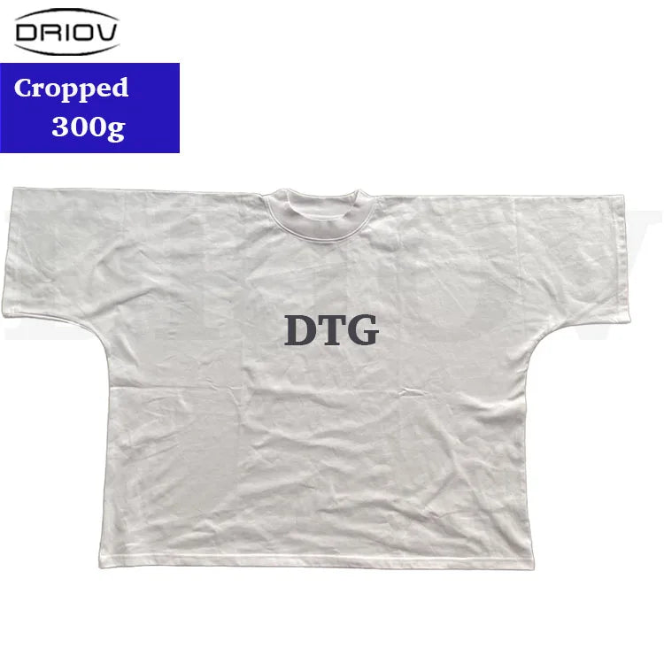 Custom Logo DTG Printed 300g Heavyweight Loose Thick Collar Boxy Fit Tshirt Custom Cropped Oversized t Shirt for Men