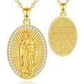 New Style 925 Sterling Silver 18K Gold Plated Religious Jewelry Virgin Mary Oval Shaped Pendant Necklace with Cubic Zirconia MegaBDM