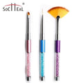 Wholesale Metal Handle Crimped Gel UV Nail Art Brush Soft Nylon Liner Slanted Fan Gradient Professional Nail Tools Manicure