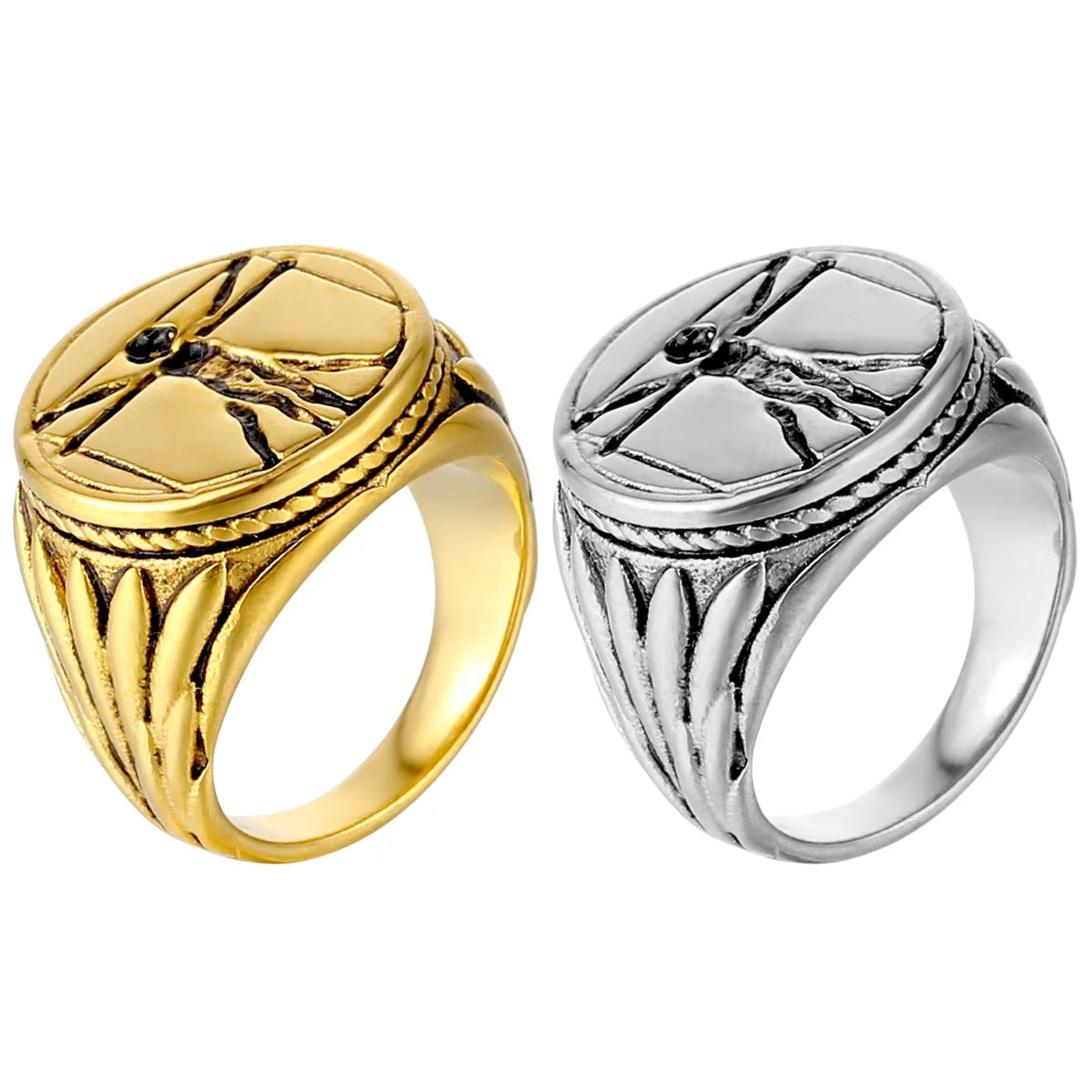 Round Vitruvian Jewelry Stainless Steel Finger Ring for Men Stainless Steel Mens Finger Band Signet Rings