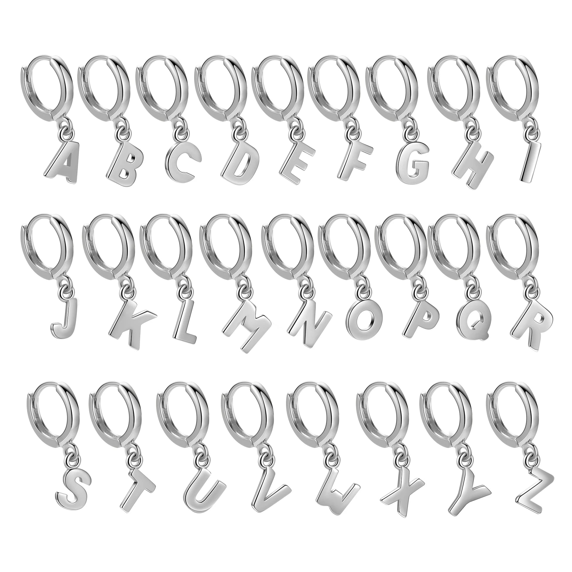 Wholesale Price 925 Sterling Silver Earrings Alphabet Letter Name Initial Hoops Set for Women Simple Fine Jewelry