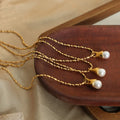 Elegant Minimalist Tarnish Free Stainless Steel Gold Plated Beaded Necklace High Gloss Pearl Pendant Necklace Colliers Femmes
