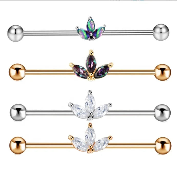 Gaby New Fashion Jewelry Earrings  14G Industrial Barbell Piercing Flower Design  Stainless Steel  Ear Piercing Jewelry