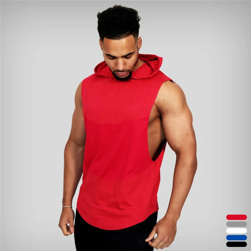 Plus Size Athletic Wear Man Vest Sports Muscle Shirts Solid Loose Men Sleeveless Shirt Bodybuilding Hooded Man Tank Top