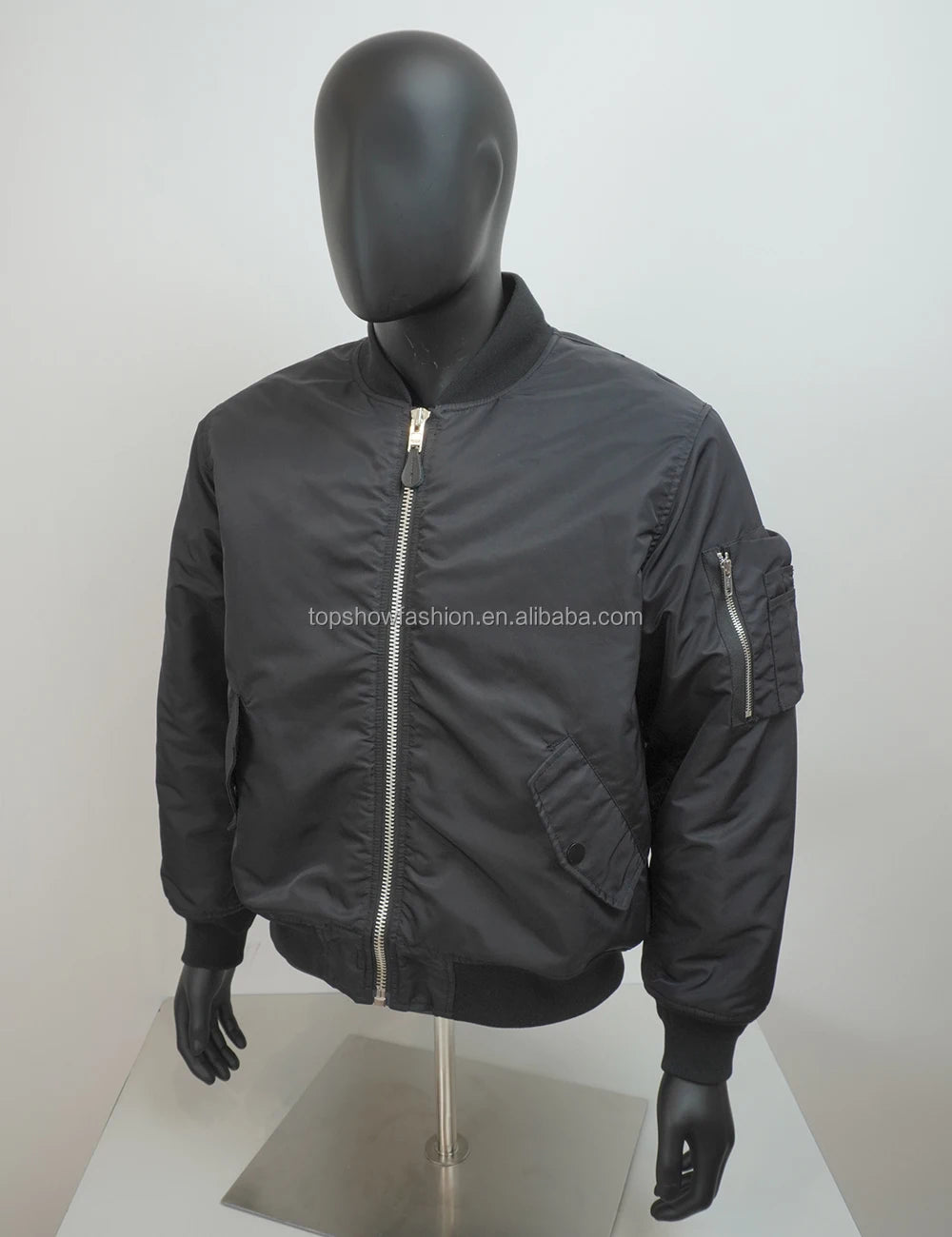 Topshow Garment Blank Bomber Jacket Man Black Cropped Nylon Bomber Windbreaker Bomber Jacket With Pocket