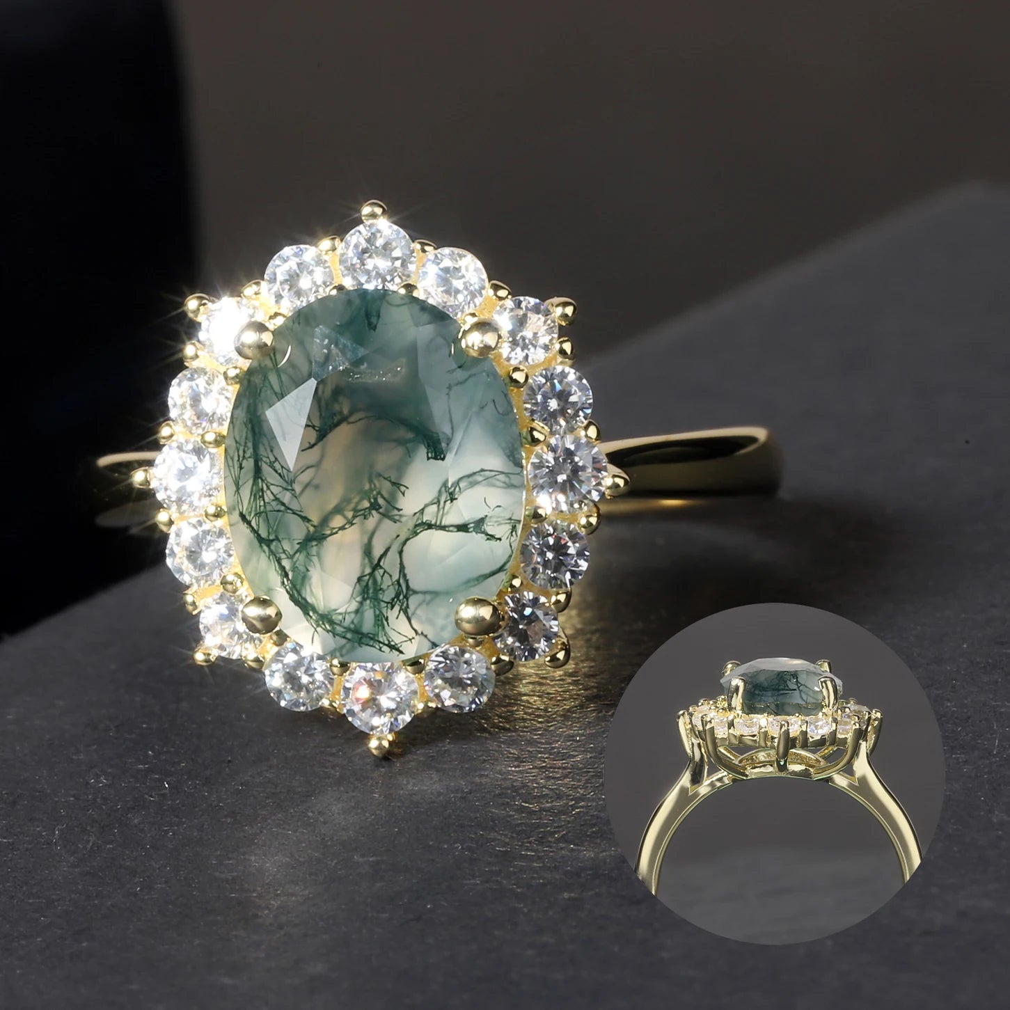 A3801 Abiding Fine Jewelry Custom Natural Gemstone Women 925 Sterling Silver Oval 8x10mm Green Moss Agate Ring