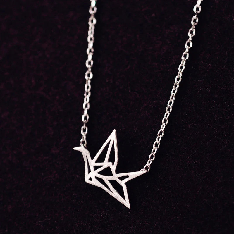 925 Sterling Silver Paper Crane Necklace Pendants for Women Fashion Lady Festival Gift Jewelry