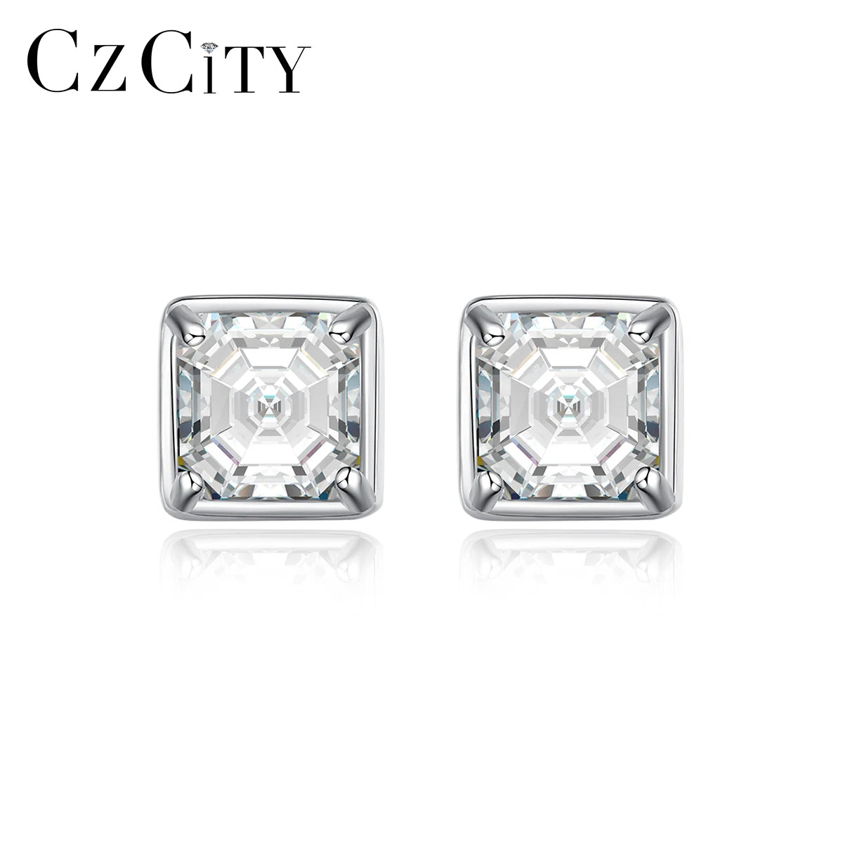 CZCITY Diamond Engagement Asscher Women's Luxury Fashion Trend 2026 Earing Jewelry Square Moissanite Earring