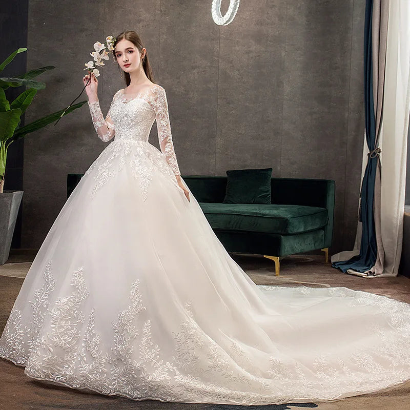 AL0991 2025 New Long Sleeves Main Wedding Dress Royal  Cathedral LONG SLEEVE Luxury Lace Big Tail Bride Wedding Dress