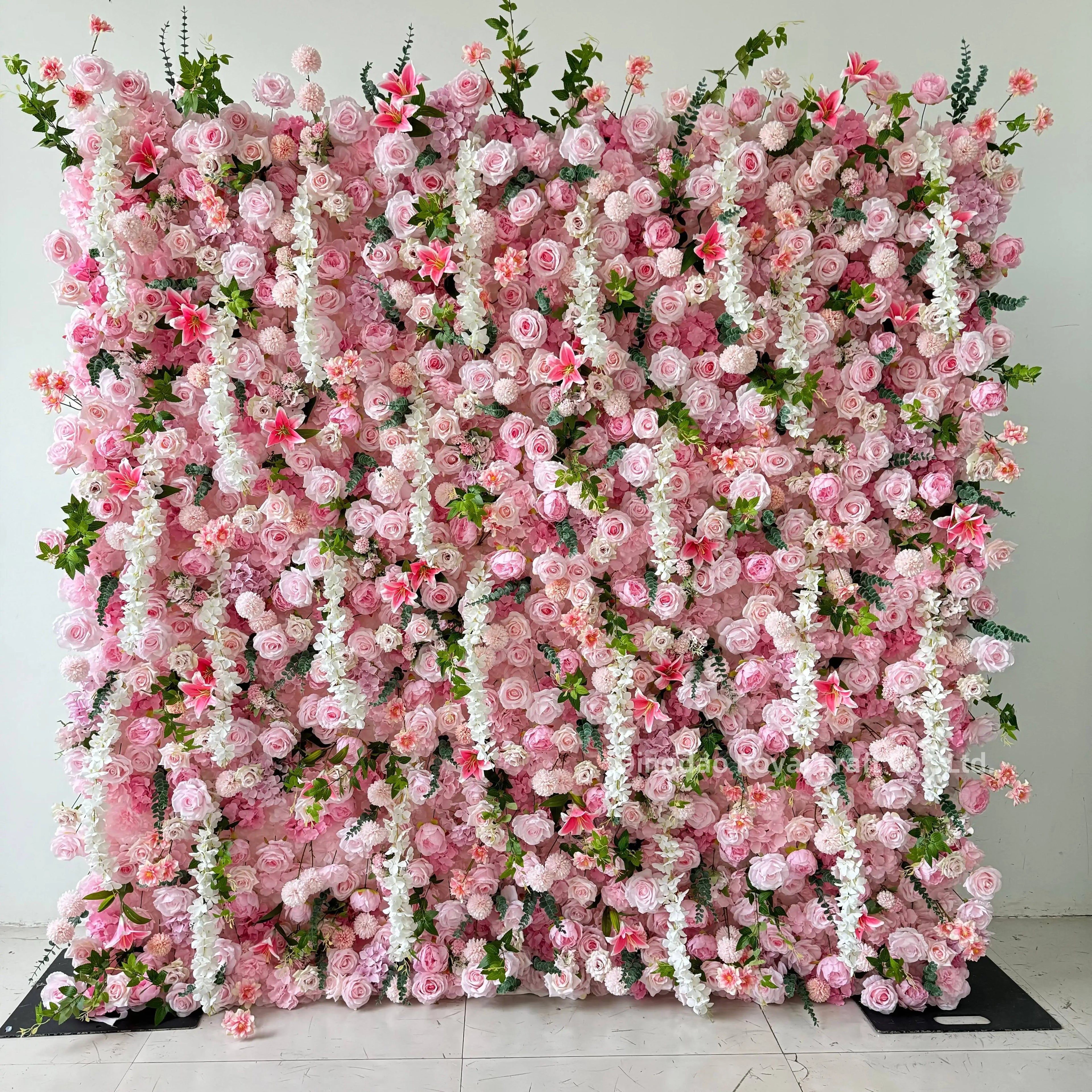 Hot Sale New Design Customized Size pink and Blue Pampas Artificial Flower Wall for Wedding Decoration Backdrop