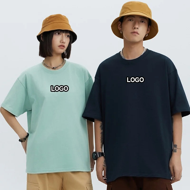 Luxury 100% Cotton Tshirt for Men 220gsm Heavyweight Oversized Short Sleeve Print Streetwear Casual Unisex T-shirt Customizable