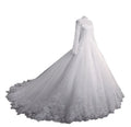 Elegant White Women's Ball Gown Wedding Dress with Lace Floor-Length Big Tail-for Muslim Weddings