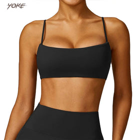 Yoke Women's Sports Bra Breathable Gym Yoga Set with Charming Curves Built-In Elastic Support for Bust Plunge Style