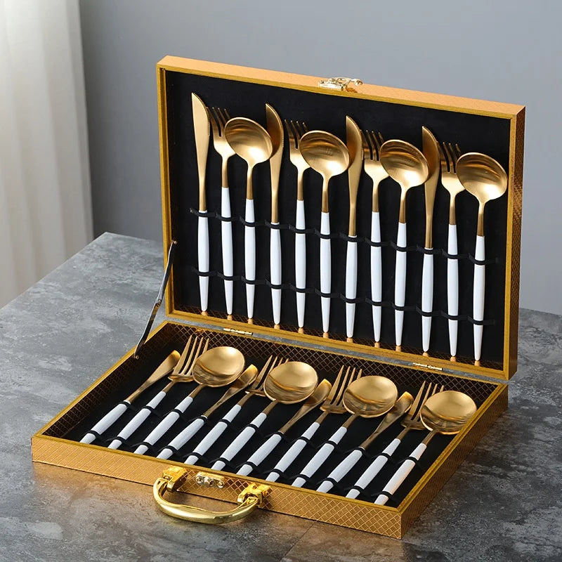 Dinner 18/10 Stainless Steel Colored White Silver Rose Gold Party Custom Matte Polish Flatware Set for Home/Hotel/Restaurant Use