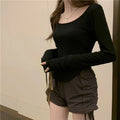 New Trendy Long-Sleeve Women's T Shirt Irregular Self Cultivation Short Top Custom Girl Bottoming t Shirt