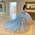 Sky Blue  Pink Lace Off Shoulder Weet 16 Dress Vestidos De 15 Anos Ball Gown Quinceanera Dresses MQ759