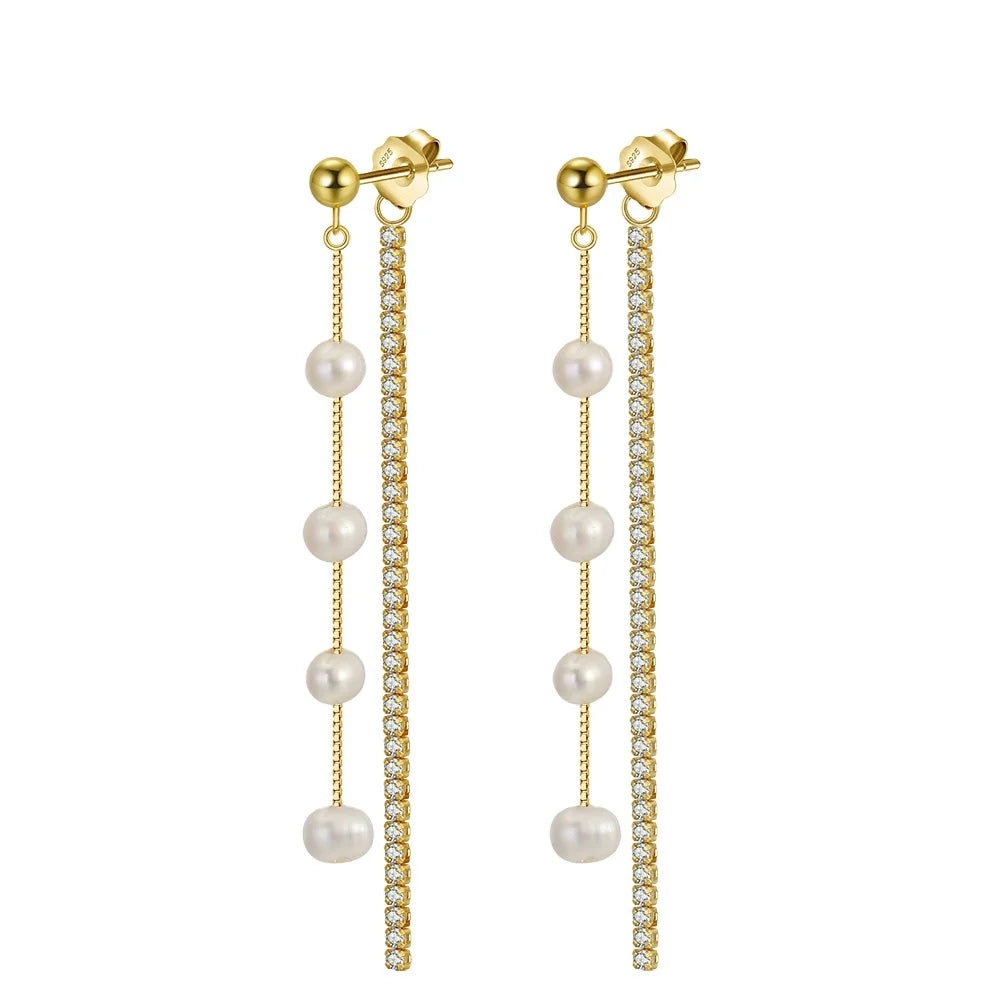 GPE22 Wholesale Pearls Jewelry 925 Silver Freshwater Pearls Earrings Zircon 14K Gold Plated Stud Drop Earings for Women