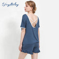 ShinyAshley 2 Pieces Pyjama Multicolor Summer Pajamas Modal Girls Nightwear Falbala Women Sleepwear Set