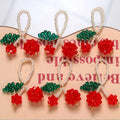 Dainty 50*35mm Seed Beaded Long Pendant Charm 3D Dimensional Green Leaf Fruit Cherry Dangle for Earring Diy Jewelry Accessories