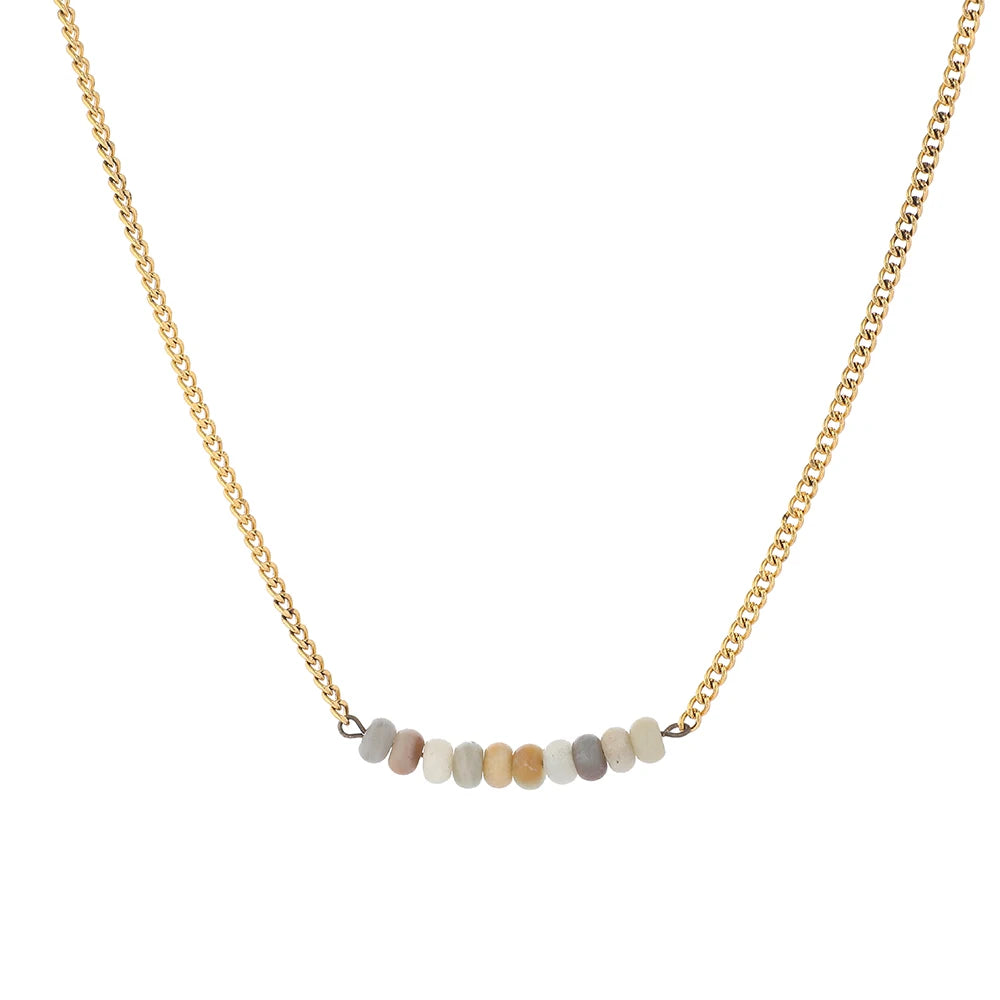 Trendy Small Amazonite Beads Pendant Necklace with Gold Plated Stainless Steel Chain Necklace Bohemian Simple Style Jewelry