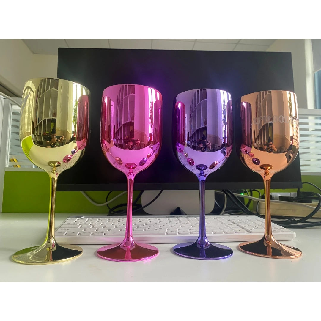 Electroplating Plating Shiny Wholesale Popular Plastic Champagne Wine Goblet Custom Gold Plastic Wine Glass Goblet