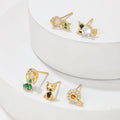 Hot Selling Fashion Jewelry Zircon Animal Earrings 18K Gold Plated Brass Earrings Cute Cartoon Princess Earrings for Women