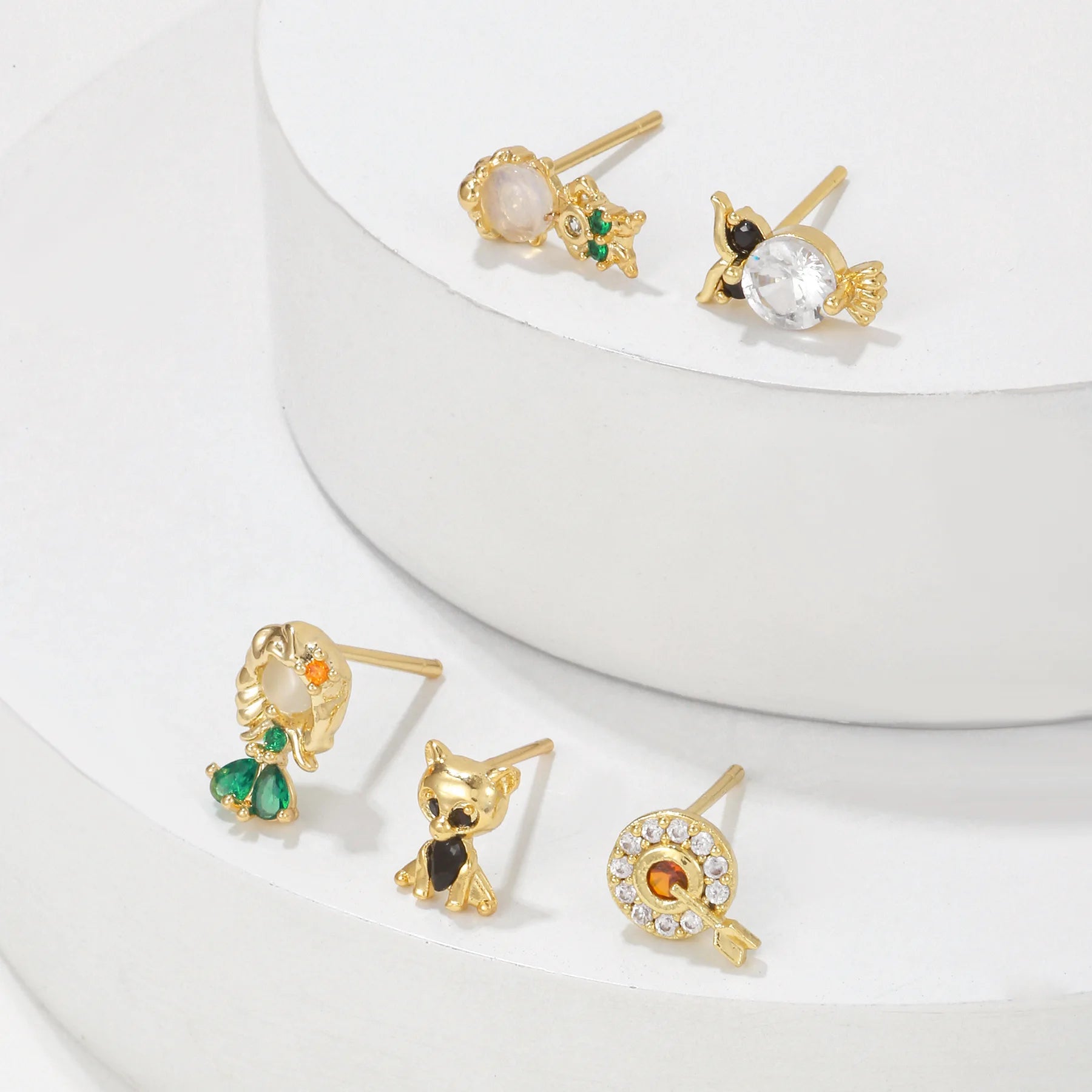 Hot Selling Fashion Jewelry Zircon Animal Earrings 18K Gold Plated Brass Earrings Cute Cartoon Princess Earrings for Women