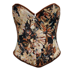 Renaissance Jacquard Lace up Boned Corset Crop Top Female Overbust Floral Bustier Vintage Firm Breathable