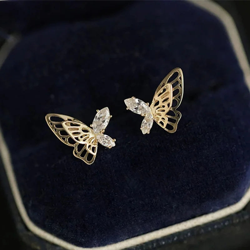 CAOSHI Wholesale Price Dainty Double-Layered Hollow Out Wings Jewelry Gold Plated Zirconia Small Butterfly Stud Earrings Women