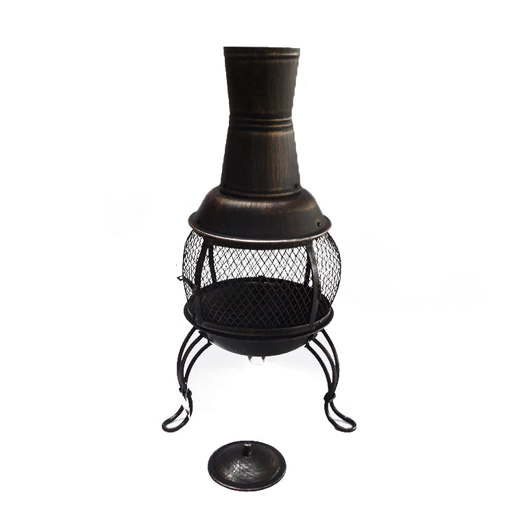 Garden Outside Bonfire Wood Burning Stove Black Barbecue Outdoor Kitchen With BBQ Grill