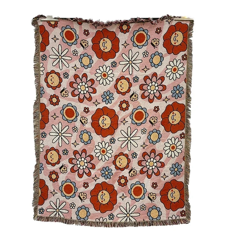 Pink Solid Plain Jacquard Woven Custom Design Four Seasons Super Soft Tapestry Blanket Throw Rug