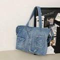 Large Capacity Women's Tote Shoulder Bags Simple Portable Ladies Denim Cloth Messenger Bag Solid Color Female Purse Handbags