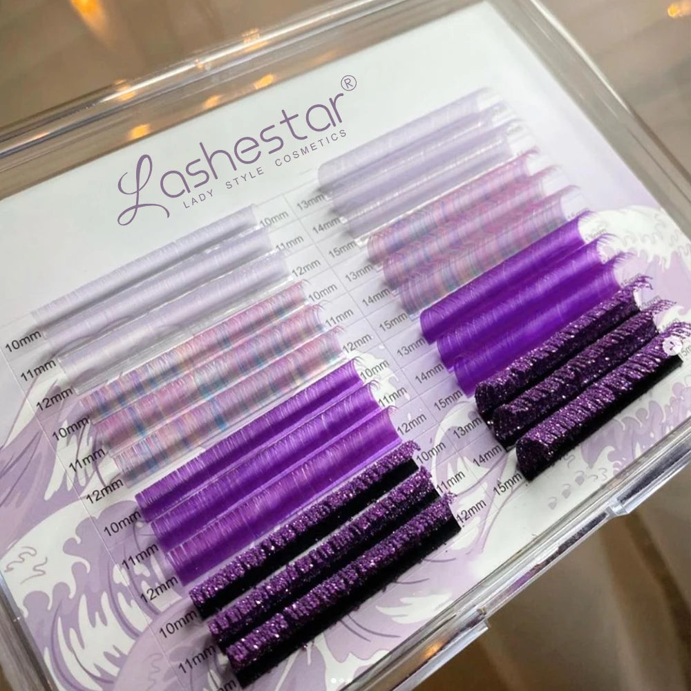 OEM New Arrival Festival Coloured Lash Fans Neon Color Eyelash Extension Private Label Mixed Color Glitter Lash Trays