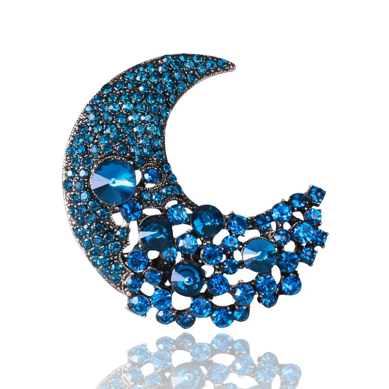 Wholesale Antique Ramadan Accessories Rhinestone Brooch Pin Moon Brooches for Eid Cloth Decoration