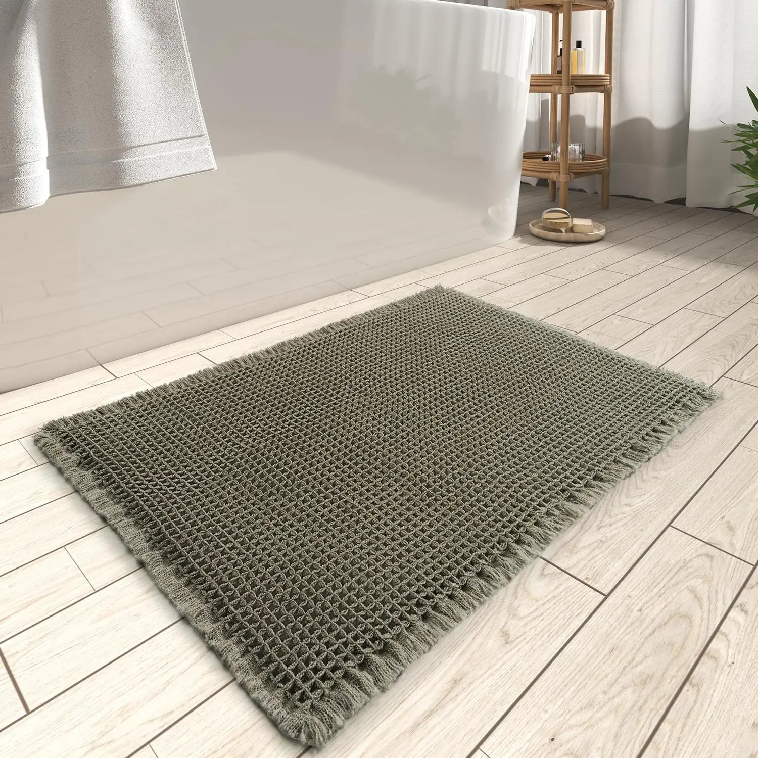 Reversible Absorbent Double-sided Thickened Bathroom Floor Mat Waffle Woven Bath Rug Soft Short Velvet Skin Friendly Floor Mat