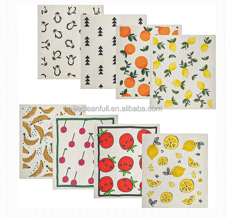 Printing  Fruit Design  Dish Rags Reusable Paper Towels Cloths  Kitchen Towels Compostable Cotton Cellulose Sponge Dishcloth
