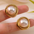 Trendy Wholesale 18k Gold Plated Stainless Steel Stud Earrings Non-Tarnish Waterproof for Women's Wedding-Made Zinc Alloy Pearl