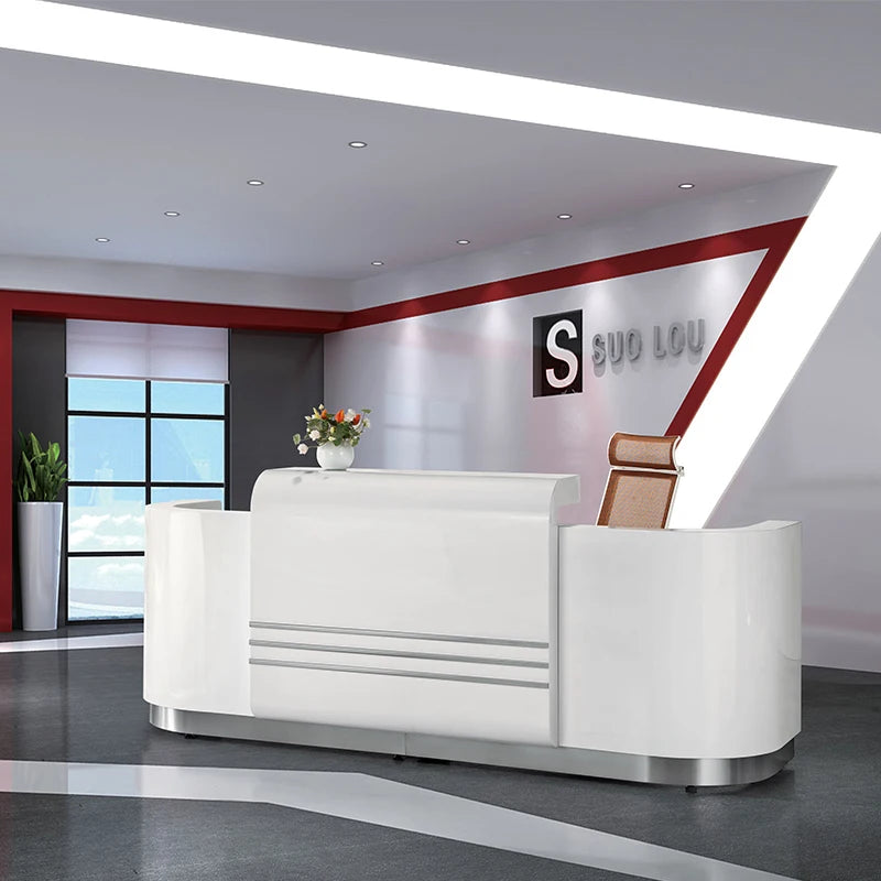 Beauty Salon Counter Front Desk White Office Reception Table Design Wood Factory Price Hotel Modern Office Furniture Panel