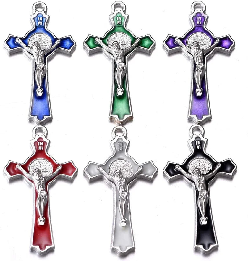 12pcs Mixed Silver Enamel Cross Charms Craft Pendants Charms Pendants for Crafting Accessory for DIY Necklace Bracelet 29mmx52mm