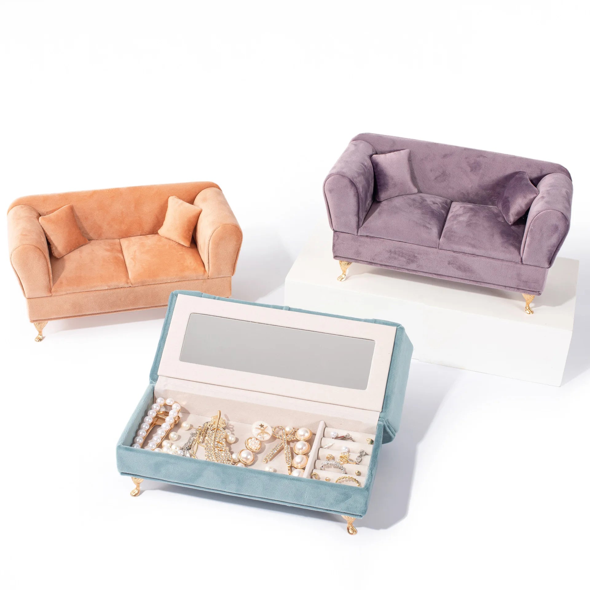 New Creative High-end Flannelette Sofa Makeup Jewelry Box  Fashion Mini Portable