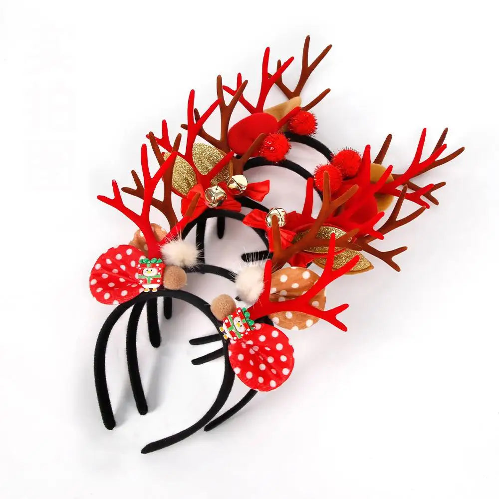 New Christmas Antler Headband Hair Accessories Santa Children's Adult Party Decoration Bell Bow Headband Dress up Supplies