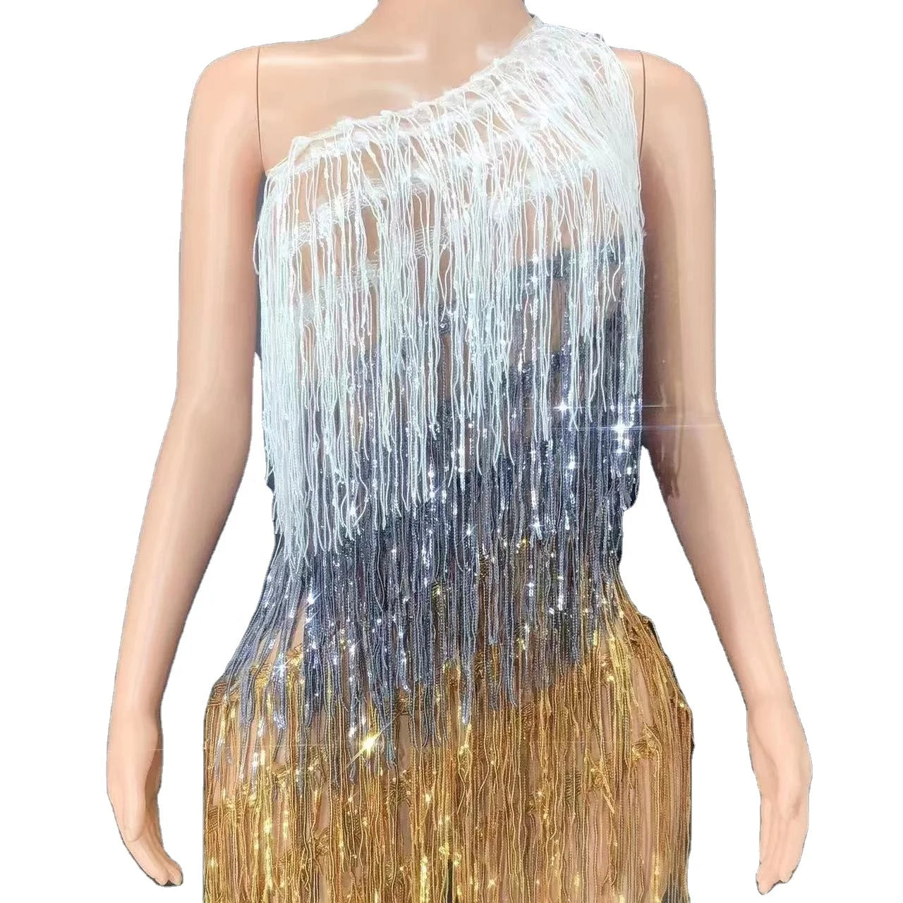 2022 Womens Clothing Short Bridesmaid Diamond Dinner Tassel Dresses Blingbling Fringed Cutout Sexy Hot Pole Dance Clothing Dress
