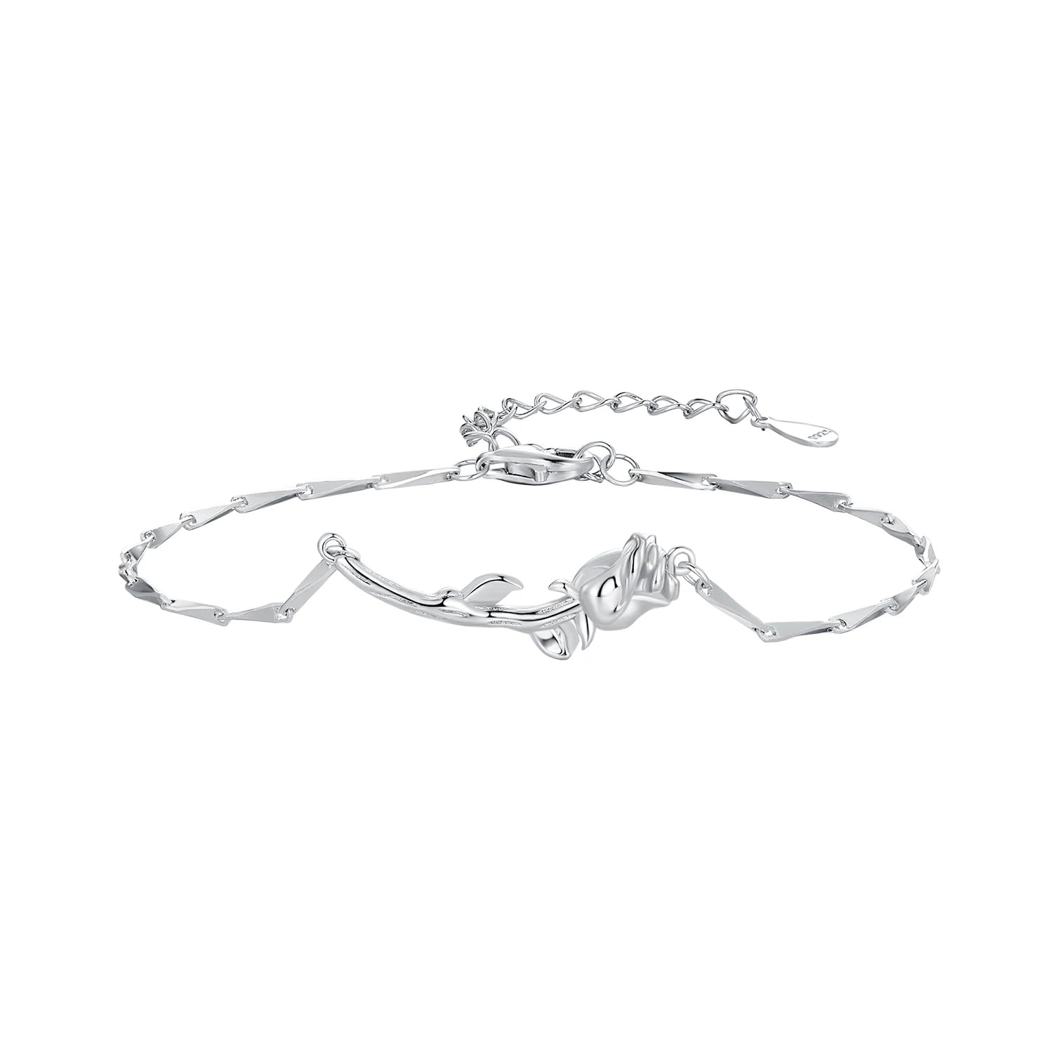 925 Sterling Silver Rose Bracelet for Women Platinum Plated Chain Link Adjustable Flower Design Gold Diamond Religious BSB146