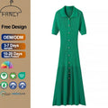 Wholesale New Fashion Casual Knitted Dresses for Women Winter Autumn Short-Sleeved V-Neck Knit Button Decoration Tunic Dress