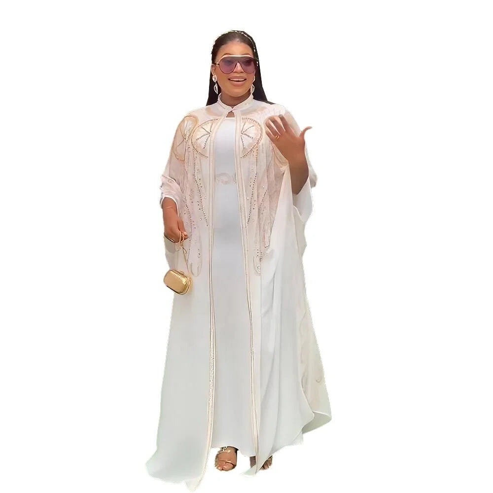 Luxury Two-Piece Set Luxurious Rhine Stone Dashiki Dress Plus Size for Summer Winter Polyester African American Women's Clothing
