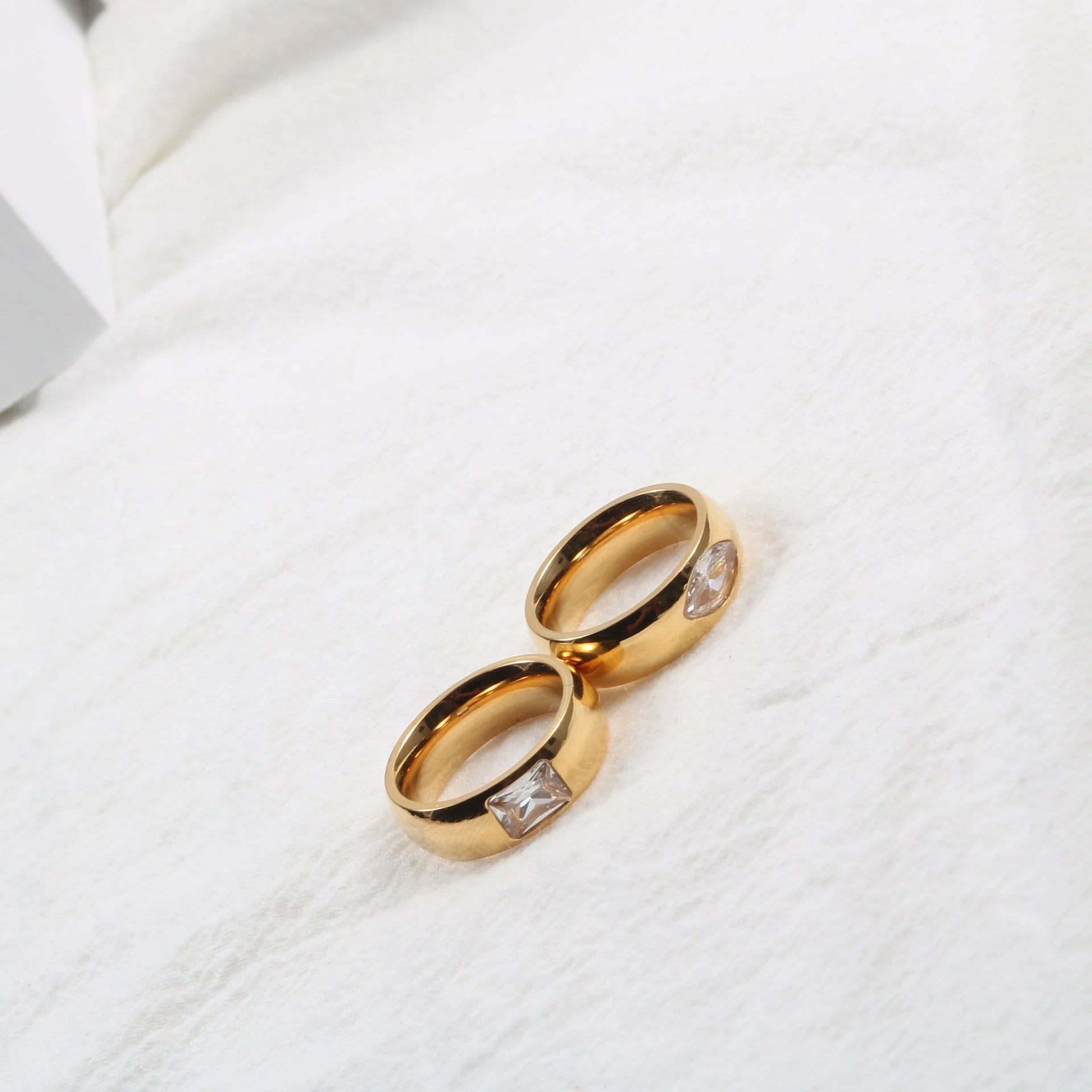 Wholesale Women Jewelry Square Eye Shape CZ Zirconia Stone Stainless Steel 18k Gold Plating Ring
