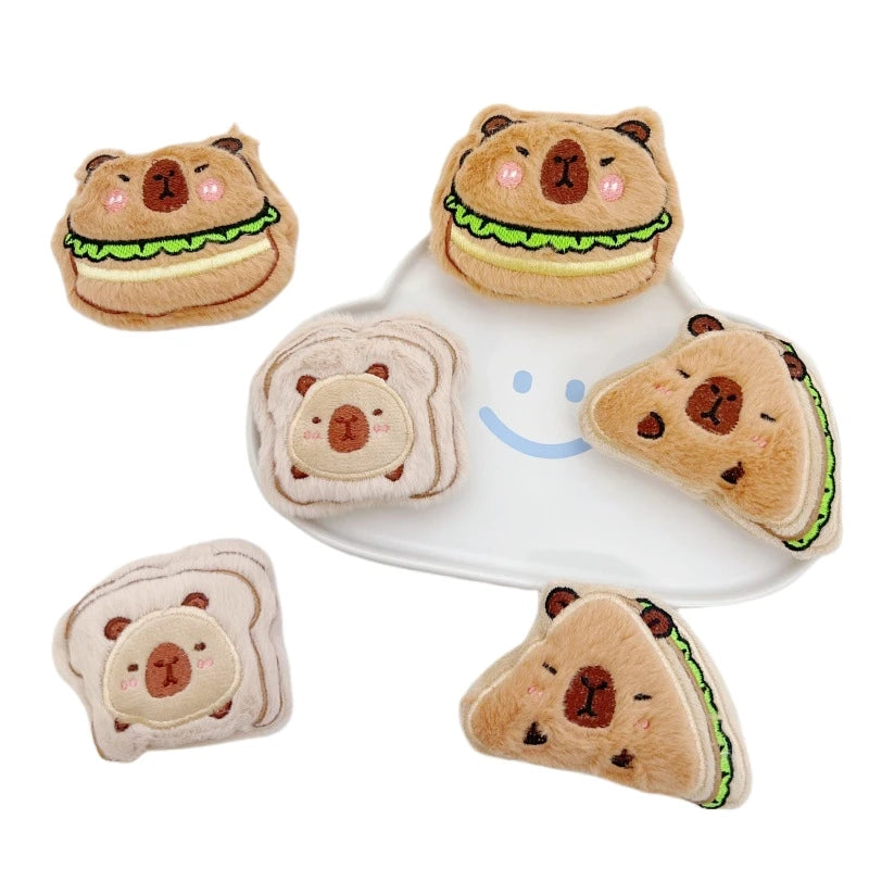 Cute Food Toast Burger Sandwich Capybara Plush Keychain Capybara Stuffed Animal Toy Peluche Capibara Plush Key Chains for Bags
